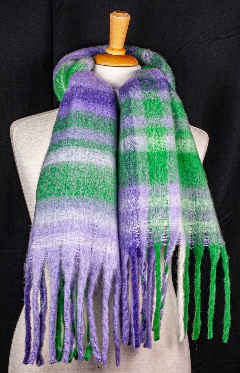 Sjaal groen/lila/paars / Fluffy sjaal met franjes / chunky fluffy scarfs / accessoires dames Sjaal / wintersport / fluffy sjaal / fluffy scarf