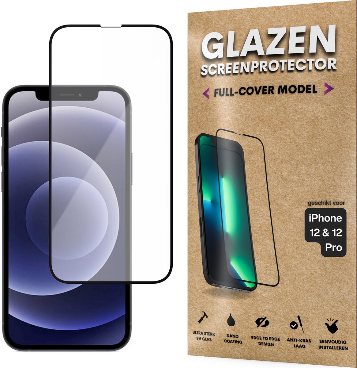 Screenprotector - Geschikt voor iPhone 12 / 12 Pro - Gehard Glas - Full Cover Tempered Glass - Case Friendly