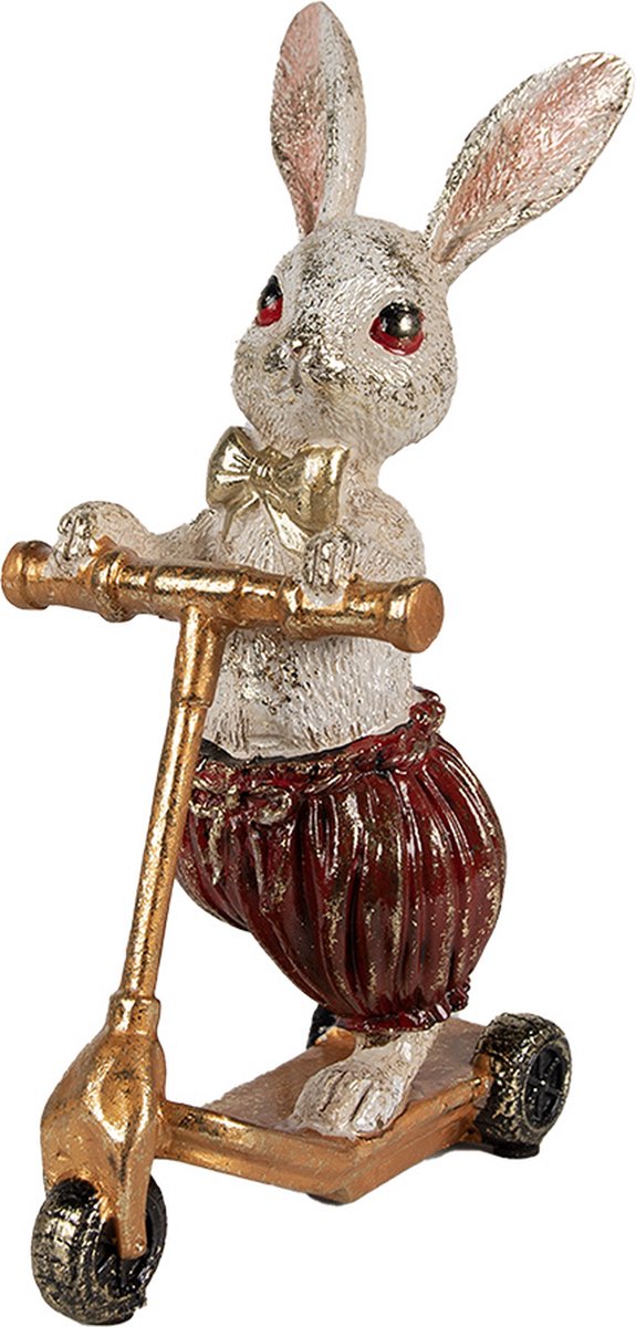 Clayre & Eef Beeld Konijn 25 cm Wit Goudkleurig Polyresin