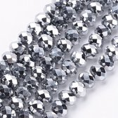 Perles de Verres , perles à facettes rondelles en verre de 8x6mm, Platinum électrolytique. Par 2 cordons d'environ 40 cm