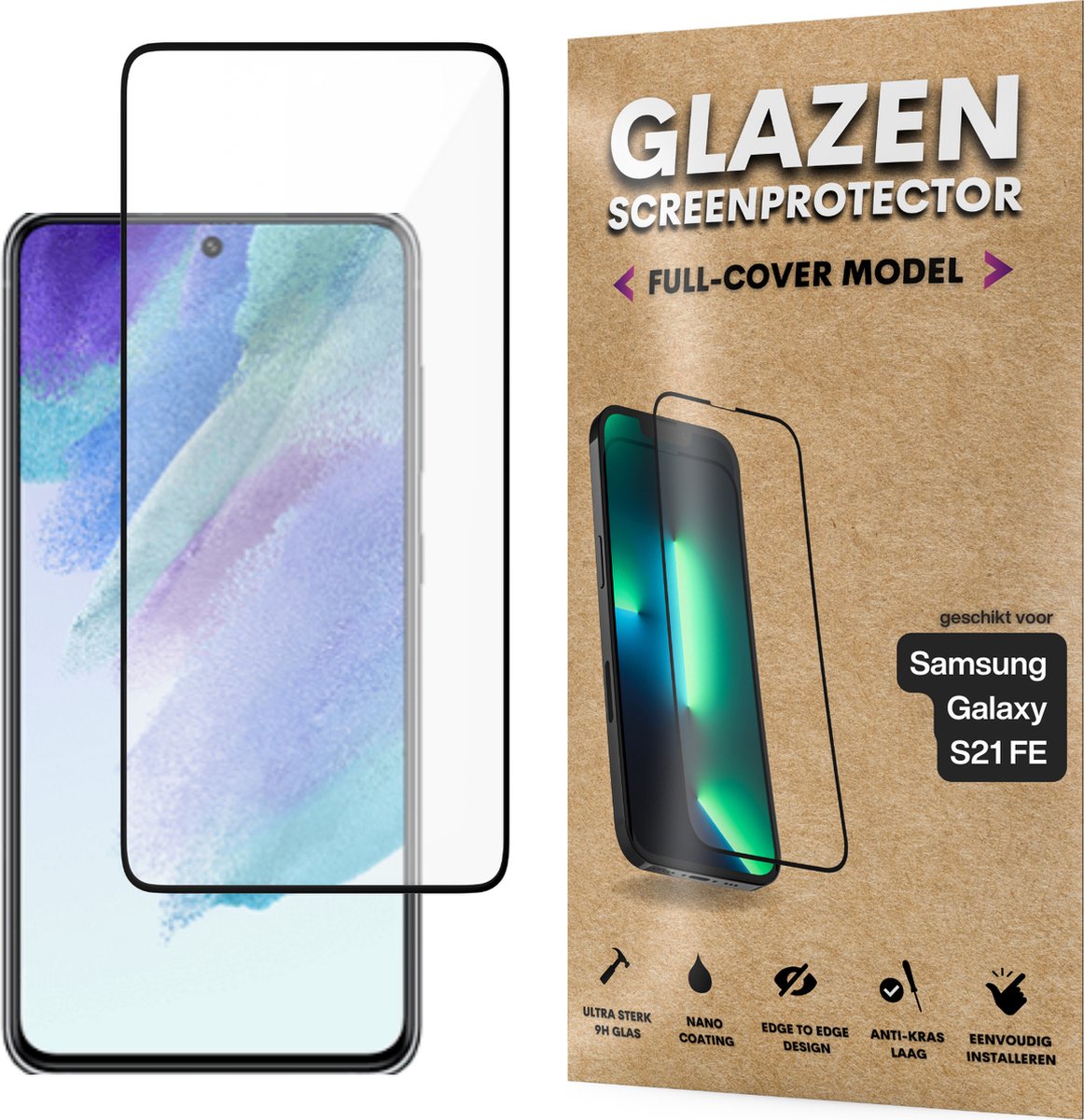 Screenprotector - Geschikt voor Samsung Galaxy S21 FE - Gehard Glas - Full Cover Tempered Glass - Case Friendly