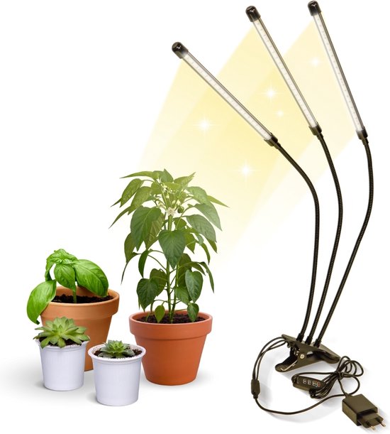 Mobiclinic Growflex x3 - Kweeklamp - Plantenlamp LED - 3 modi - 6000K - 10 helderheidsniveaus - 3 koppen - Groeilamp led full spectrum - Timer - 360° draaibaar - 60W - Flexibel - Kamerplanten - USB