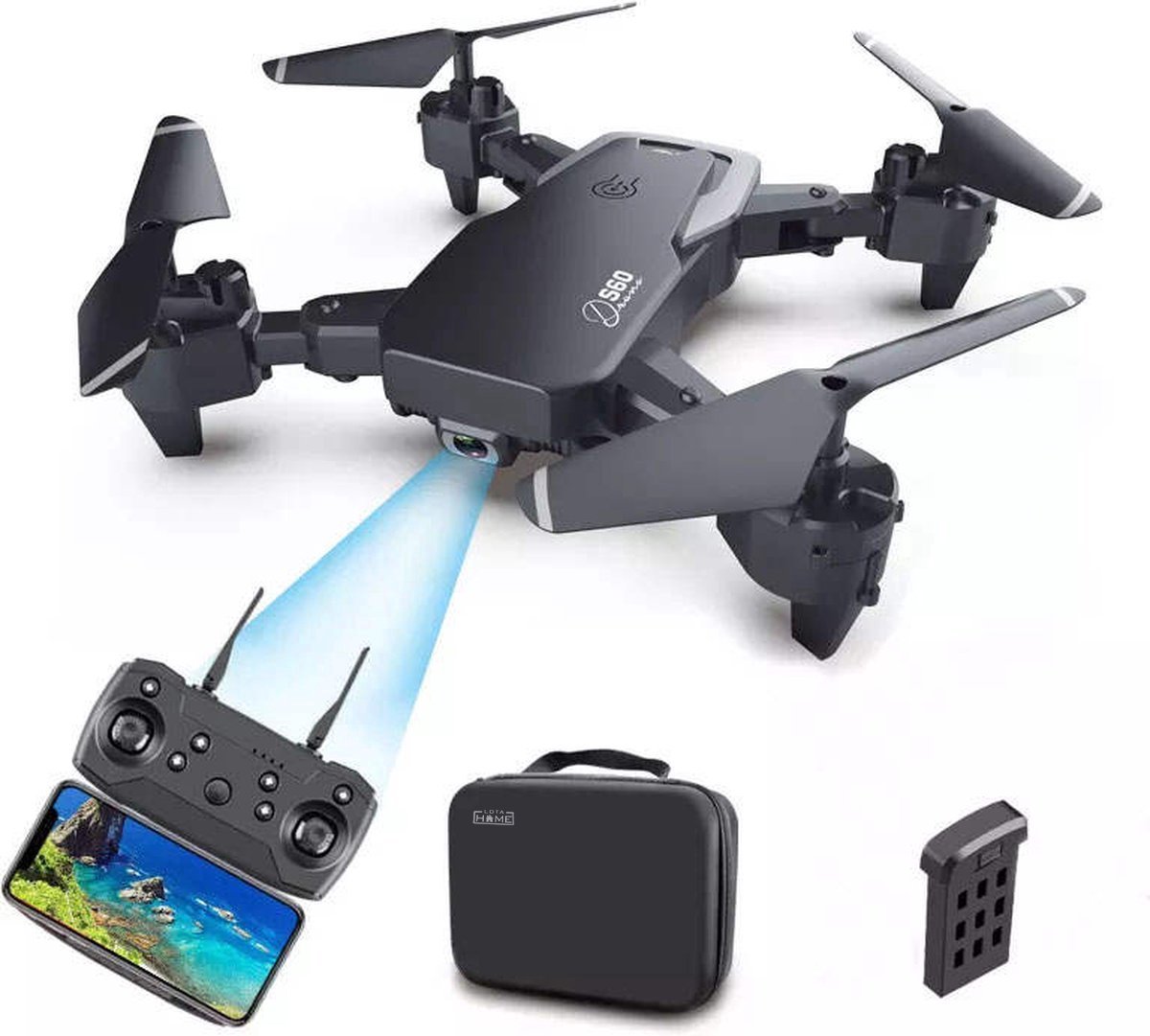 LotaHome - Quad Drone 4K Dubbele Camera - 40 Minuten Vliegtijd - Professionele Mini Drone - Geen Rijbewijs - Inclusief 2 Accu's, Opbergtas en Diverse Accessoires - Voor Binnen & Buiten - Full HD - Drone - Quadcopter - WiFi - Zwart