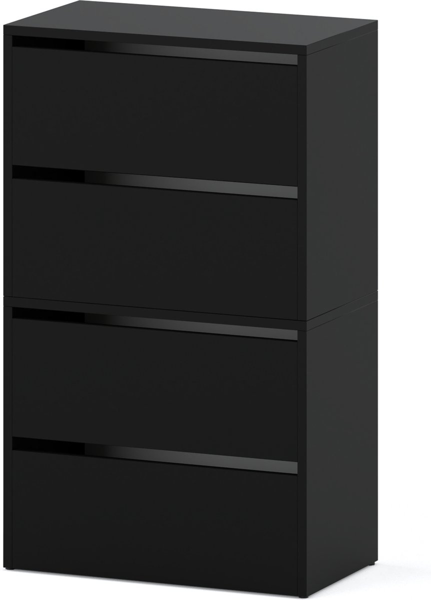 Meubel Square - Schoenenkast STEP - Set van 2 - Mat Zwart - Modulaire schoenenkast zonder handgrepen