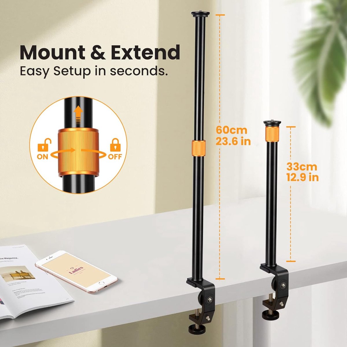 C-klem tafel standaard cameramontage met 1/4 inch schroef balhoofd thumbnail 4