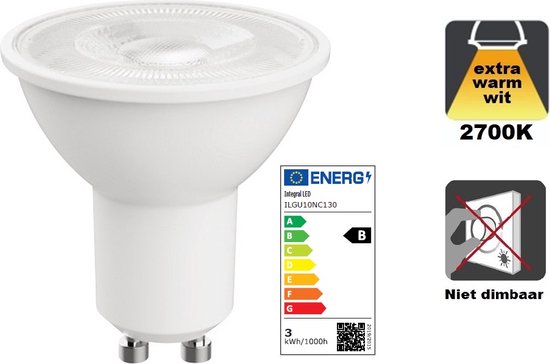 Integral LED - Spot LED GU10 - 2,2 watts - Blanc extra chaud 2700K - 350 lumens - Non dimmable - Classe énergétique B