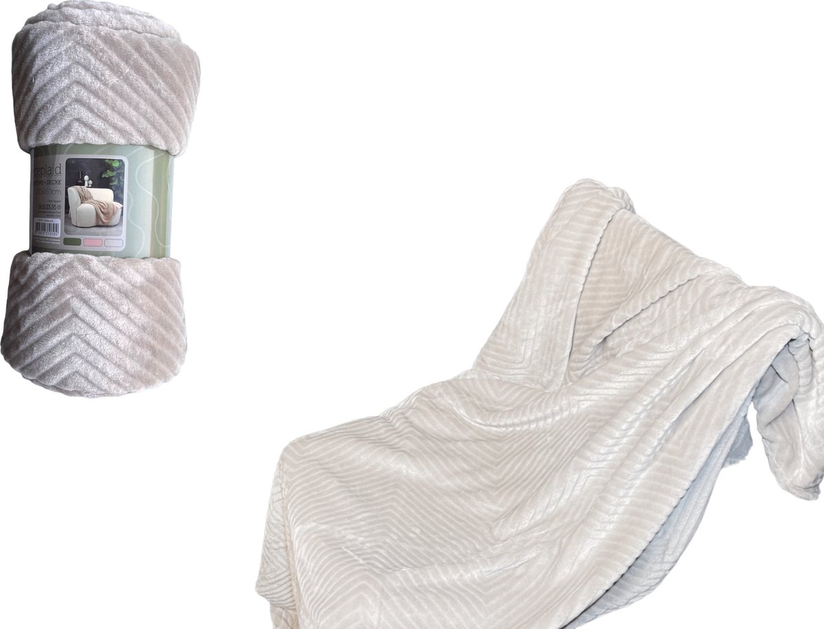 Unique Living Plaid deken - Chateau grijs - Grijs-beige -Zachte deken - 130 x 160 cm