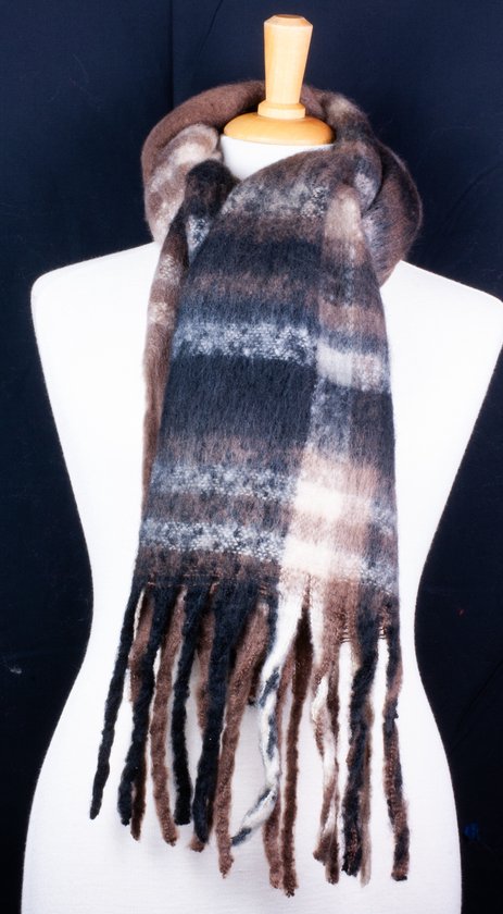 Sjaal zwart / bruin / Fluffy sjaal met franjes / chunky fluffy scarfs / accessoires dames Sjaal / wintersport / fluffy sjaal / fluffy scarf