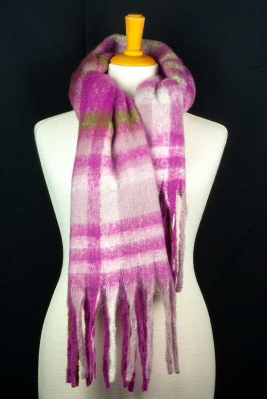 Sjaal fuchsia / groen / Fluffy sjaal met franjes / chunky fluffy scarfs / accessoires dames Sjaal / wintersport / fluffy sjaal / fluffy scarf