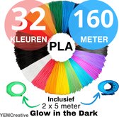 YEMCreative® 3D pen vullingen - PLA Filament Navulling - Starterspakket - 32 Kleuren 1,75 mm 160 Meter - Glow in the Dark
