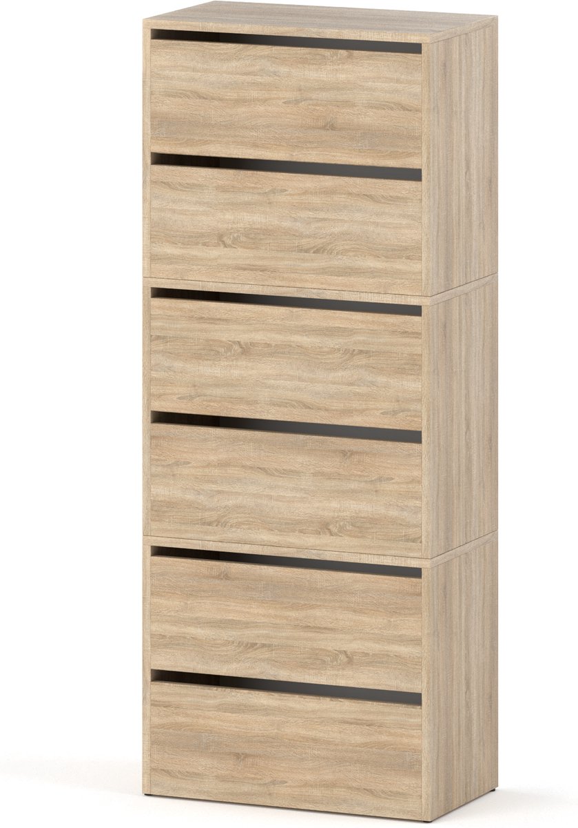 Meubel Square - Schoenenkast STEP - Set van 3 - Eiken - Modulaire schoenenkast zonder handgrepen