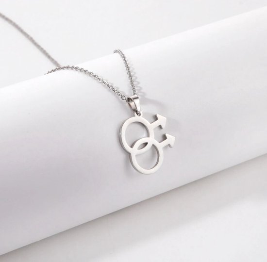 GoedeDoelen.Shop | Ketting Man Man | Statement Ketting | Same Sex Sieraad | Mannensymbool | LGB TQ Sieraad | Pride | Love Is Love | Proud Out | Wellness-House