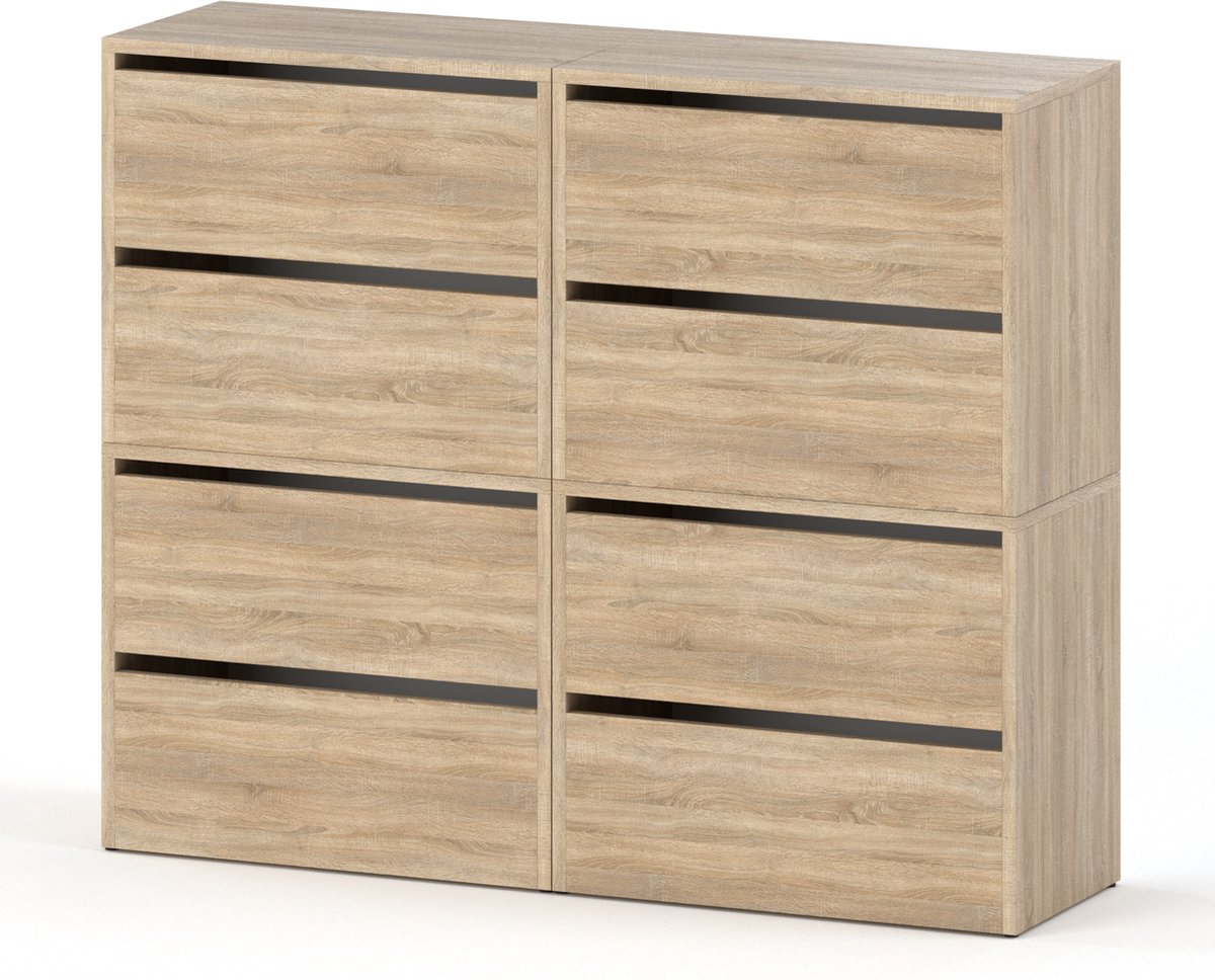 Meubel Square - Schoenenkast STEP - Set van 4 - Eiken - Modulaire schoenenkast zonder handgrepen