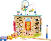 Houten activiteiten kubus - met kralenspiraal - Speelkubus baby - Peuter speelgoed box - Motoriek speelgoed - Peuter - Educatief - Hout - Leren - 10 zijdig