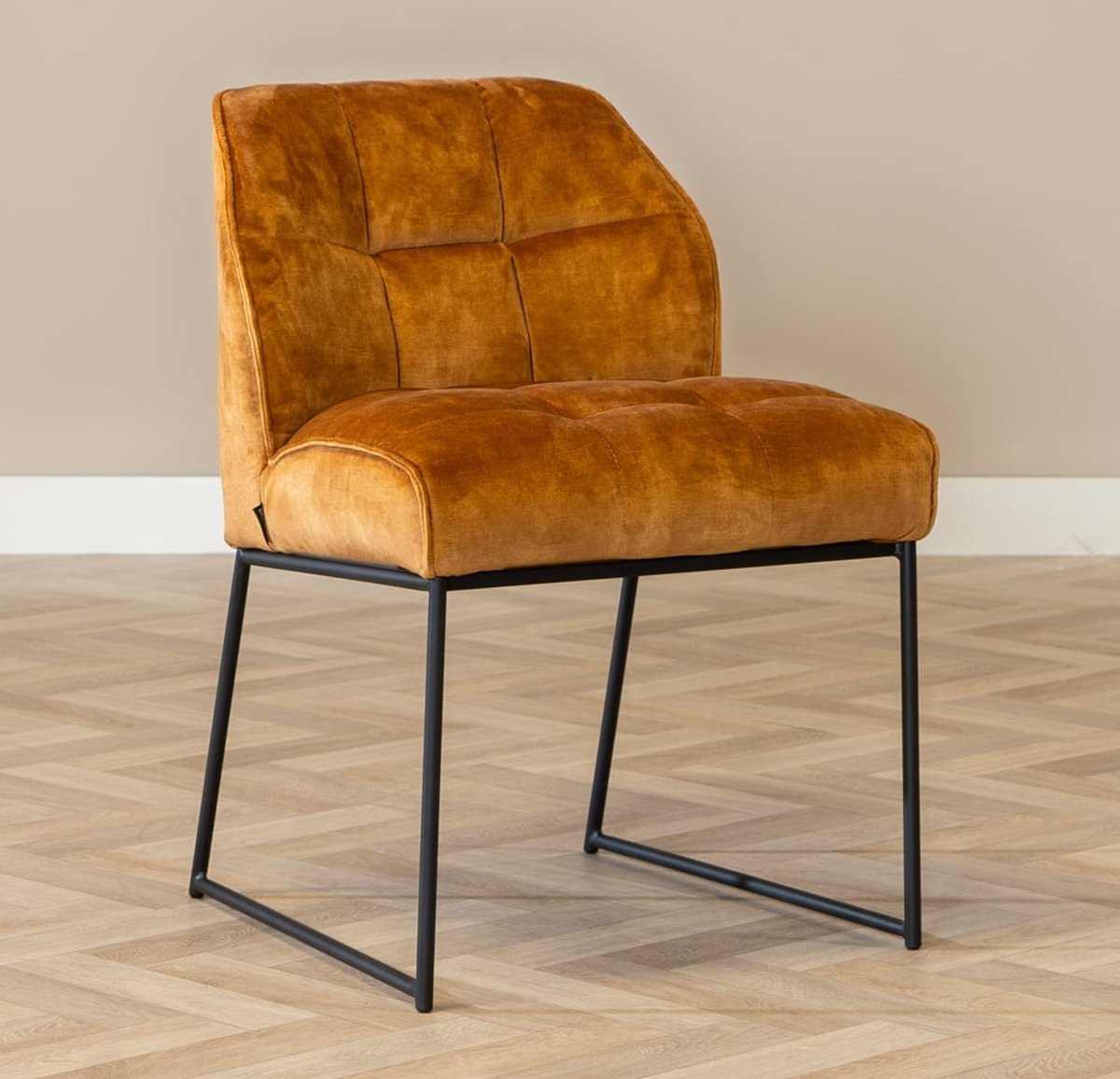 Bronx71® Velvet eetkamerstoel Janna okergeel/cognac - stoel