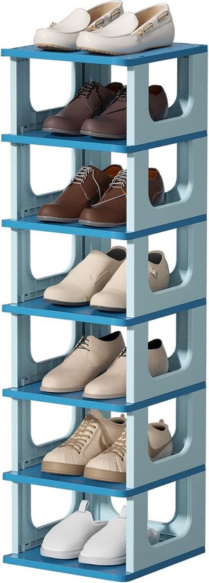 schoenenrek 7 niveaus, schoenenrek, smal schoenenrek, schoenenkast, schoenenopberger, zwart, stapelbaar om ruimte te besparen, schoenenstandaard voor entree, hal, slaapkamer