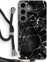 Case Company® - Hoesje met koord geschikt voor Samsung Galaxy S24 hoesje met Koord - Zwart Marmer - Telefoonhoesje met Zwart Koord - Bescherming aan alle Kanten en Over de Schermrand