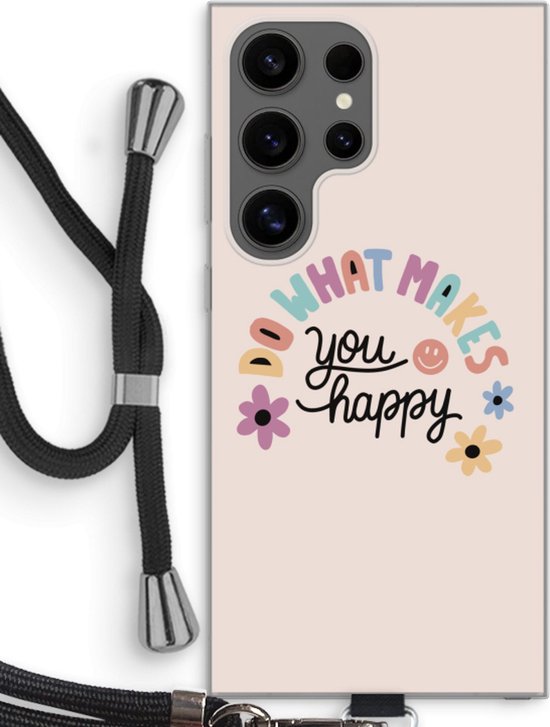 Case Company® - Coque Samsung Galaxy S24 Ultra avec Cordon - Happy Days - Coque de téléphone avec Cordon Zwart - Protection sur tous les côtés et sur le bord de l'écran