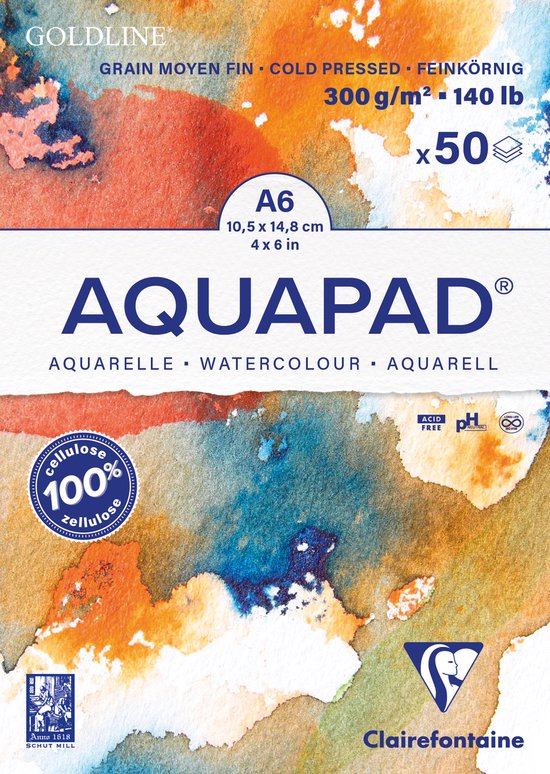 Clairefontaine Goldline Aquapad – Aquarelblok – Aquarelpapier – A6 – 300 g – 50 Vel