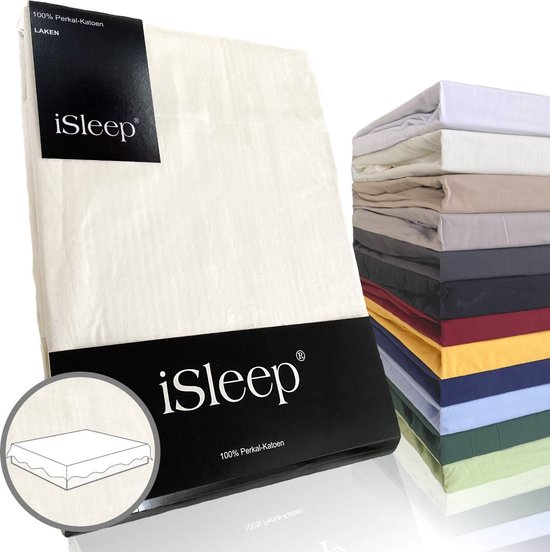 iSleep Perkal Laken - 100% Perkal Katoen - Tweepersoons - 200x270 cm - Licht Beige