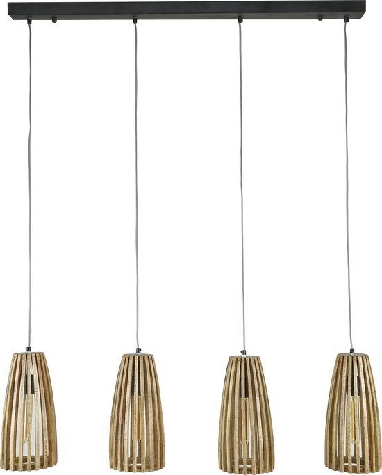 Moderne hanglamp Launch 4 lichts | massief mango naturel | 135x20x150 cm | eettafel verlichting | eetkamer / woonkamer | design verlichting