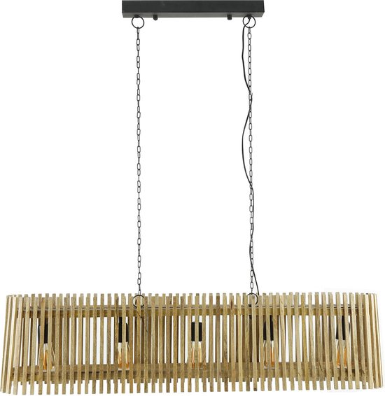 Hanglamp Launch rechthoekig | 5 lichts | massief mango naturel | 132x27x43 cm | eetkamer/woonkamer | modern / industrieel design