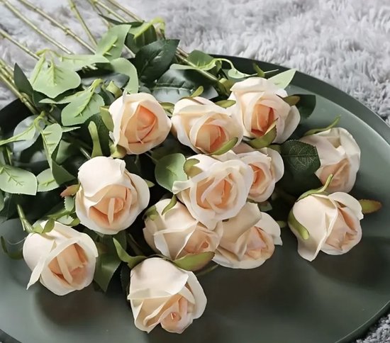 Fleurs artificielles - Fausses fleurs - Roses artificielles - Fleurs en soie - Set de 12 roses artificielles