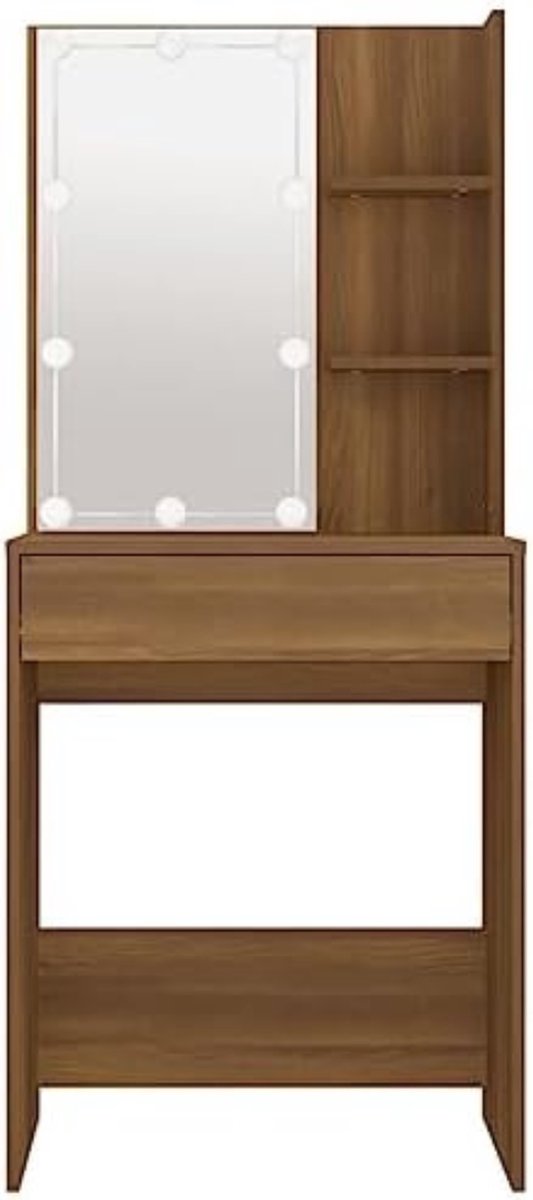 Kaptafel met spiegel en verlichting - 60x40x140 cm - Bruine eiken