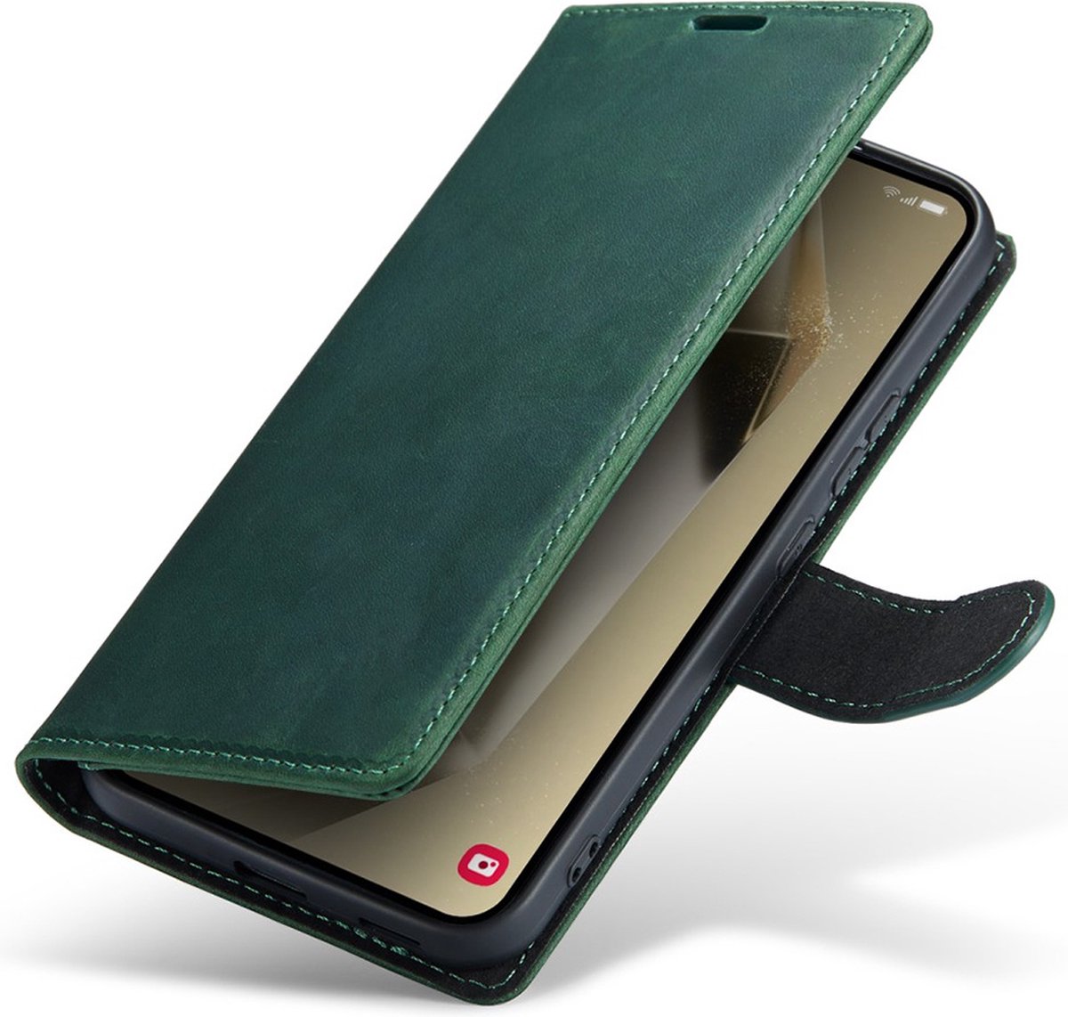 CaseMania Bookcase hoesje geschikt voor Samsung Galaxy S24+ - Effen Groen - Leer
