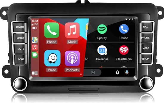 Car Essentials - Apple CarPlay & Android Auto - Inbouwscherm 7 inch - Volkswagen, Seat & Skoda - Autoradio 2Din - Ingebouwde WiFi & Bluetooth - Inclusief Achteruitrijcamera