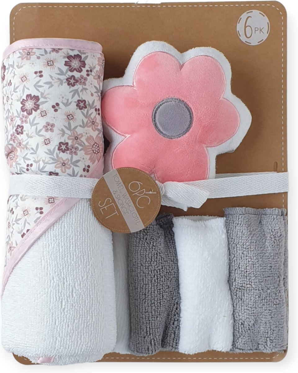 Goedkoopste Bo & Mila - Baby Bad Set - Bloem - Badcape - Handdoek - Spons - Cadeauset - Baby Geschenk - Baby Shower