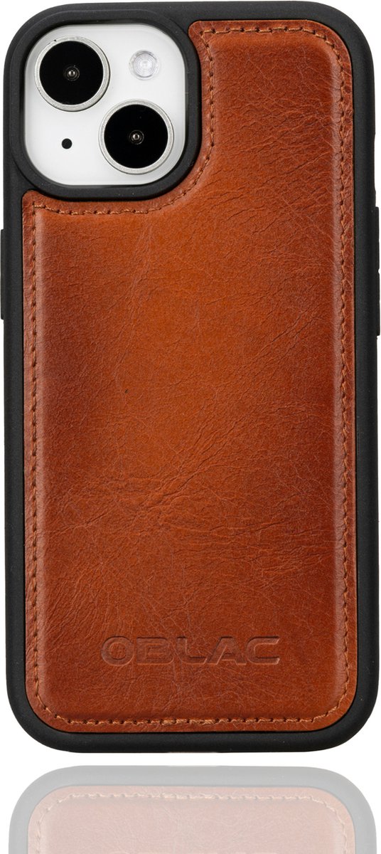 Oblac - iPhone 15 Plus Hoesje van Echt Leer | Cognac Bruin Back Cover | Optimale Bescherming | Premium Eersteklas Leer