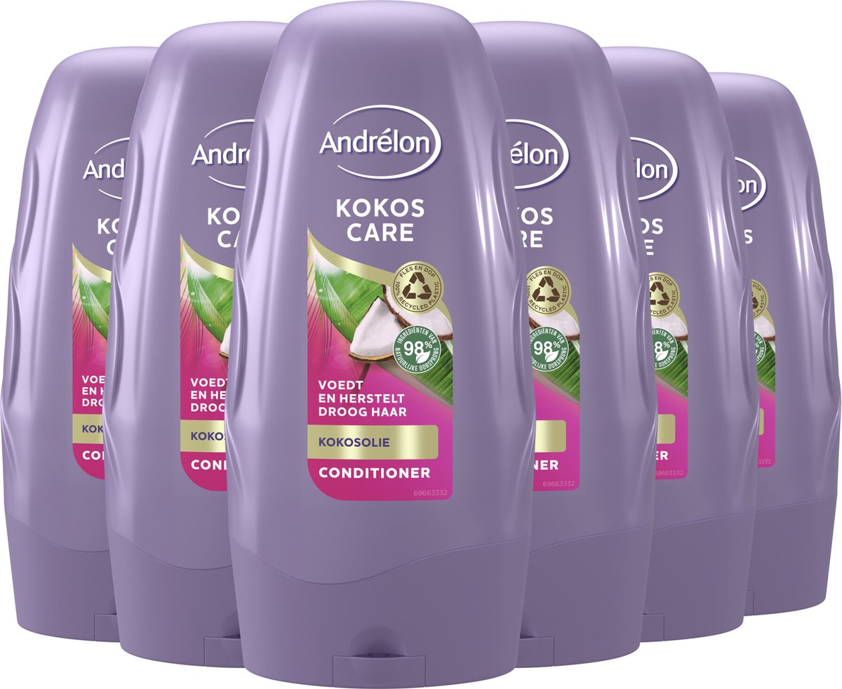 Andrélon Conditioner - Kokos Care - verrijkt met kokosolie en kokosmelk - 6 x 250 ml