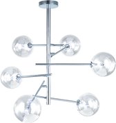 Groenovatie Glazen Design Hanglamp - Chroom - 6 Glazen Bollen - G4 Fitting - 75x80cm
