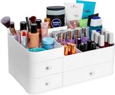 Witte Make-up Organizer - Grote Display Case voor Cosmetische Producten, Nagellak, Huidverzorging - Meerdere Compartimenten& 3 Lades voor Lippenstift, Oogschaduw, Kwasten, Parfum