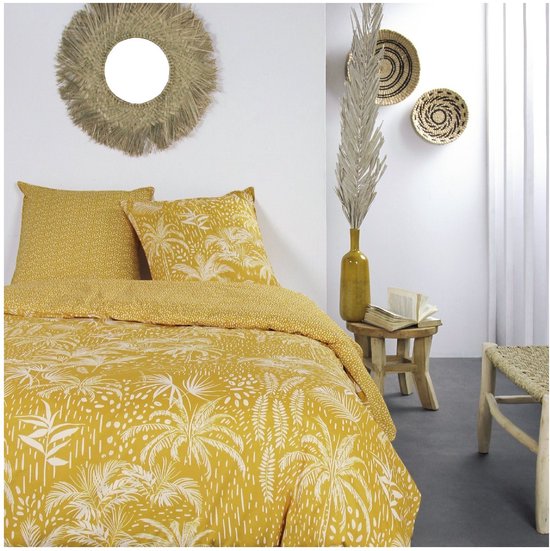 Beddengoed met ritssluiting voor 2 personen met Mawira Jungleprint. Geel 260x240 cm bol