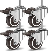 GBL Heavy Duty Swivel Casters with 4 Brakes + Screws - 50mm M10 x 25mm Up to 200kg - Pack of 4 No Floor Marks Silent Caster for Furniture - Rubberized Trolley Wheels - Silver Casters