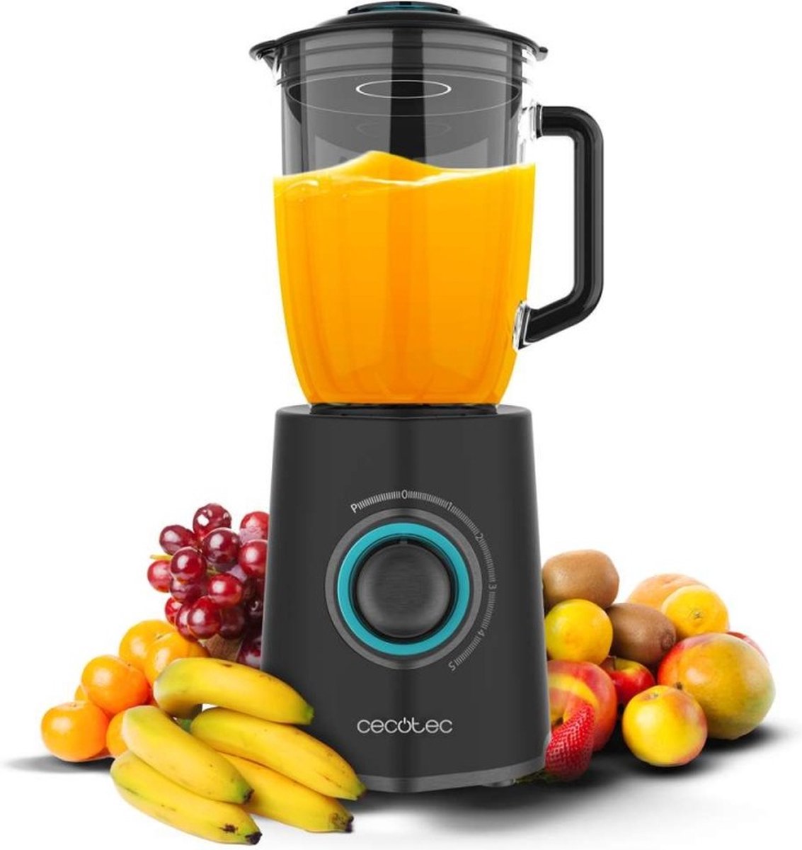 Cecotec Standmixer Power Black Titanium 2300MAX Mix Go. 2300W maximale Leistung, 1,5L Fassungsvermögen, 5 Geschwindigkeiten, 6 Klingen mit schwarzer Titanbeschichtung und hitzebeständiger Krug