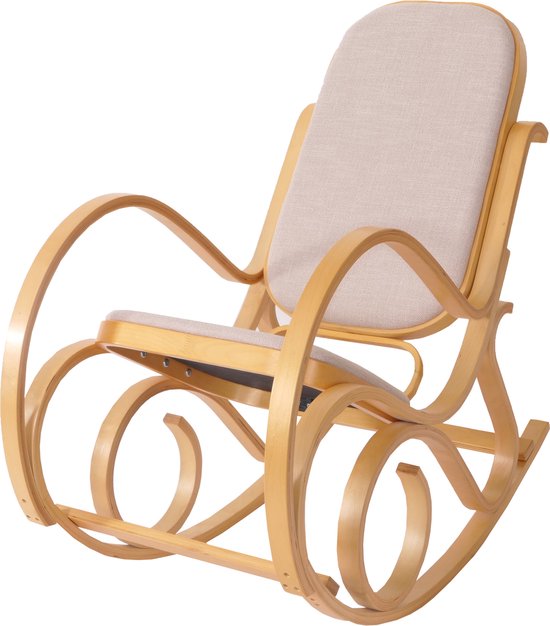 Schommelstoel M41, draaifauteuil TV-fauteuil, massief hout ~ eiken look, stof/textiel beige