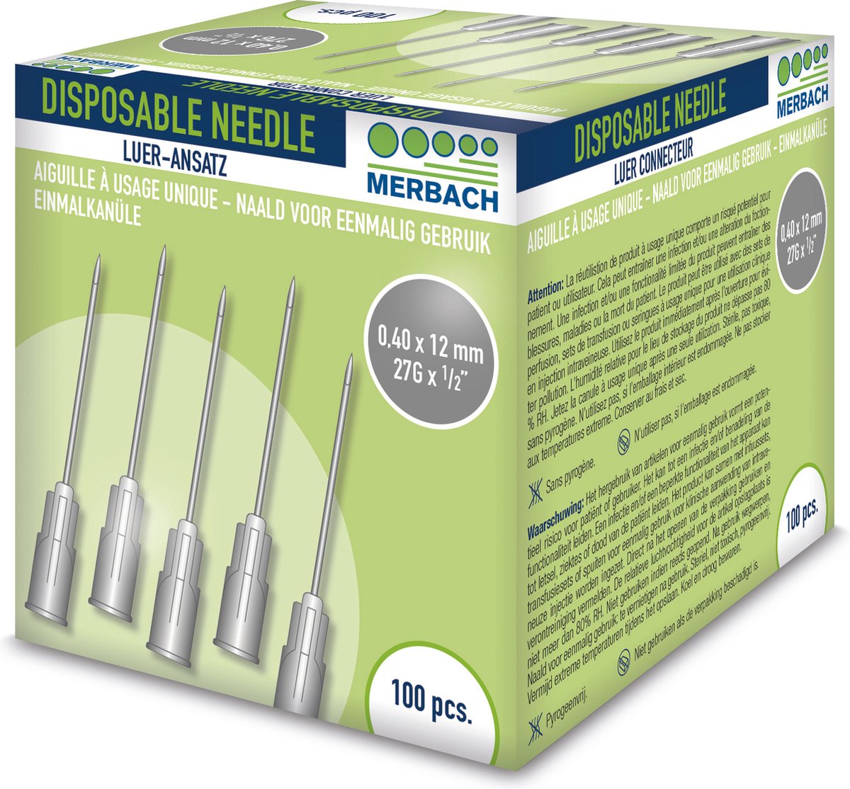 Goedkoopste Voordeelverpakking 3 X Merbach Injectienaalden 27 G x 1/2 - 13mm grijs 100 stuks