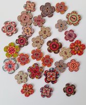 Houten knopen - bloemvorm - gekleurd - bloem - 30 stuks