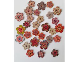 Houten knopen - bloemvorm - gekleurd - bloem - 30 stuks
