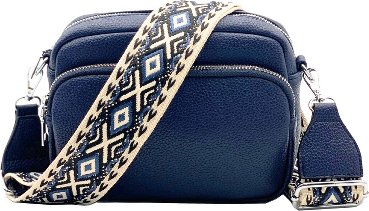 Dames Schoudertas Donkerblauw – Trendy Damestas – Bag Strap – Kleine Schoudertas met Ritssluiting – Crossbody Tas - Tassenriem - Fana Bags