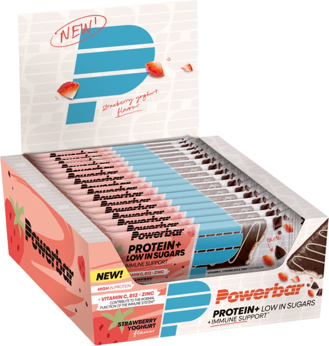Goedkoopste Powerbar eiwiteep | Protein Low Sugar Immune Bar | Strawberry Yoghurt 35g (16 stuks