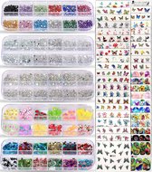 Elysee Beauty Nail art & sticker set - Nagel diamantjes / steentjes - Nagel fruit & vlinders - Nailart - Nagel decoratie kit - water decals - nagelstickers velletjes