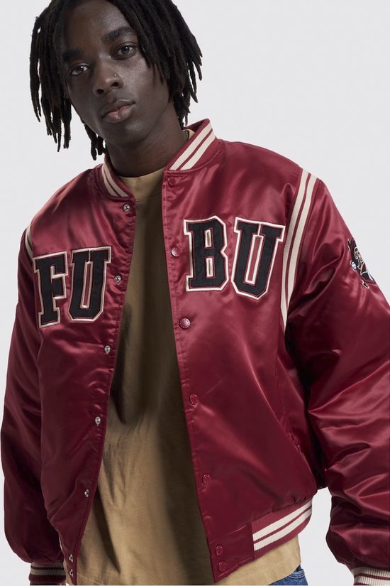 Fubu FUBU College Satin Varsity Jacket red/black/creme - Maat L