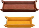 2x tray van imitatieleer - Set van 2 organizers in bruin - Decoratief dienblad - Rechthoekige plateaus in kunstleer