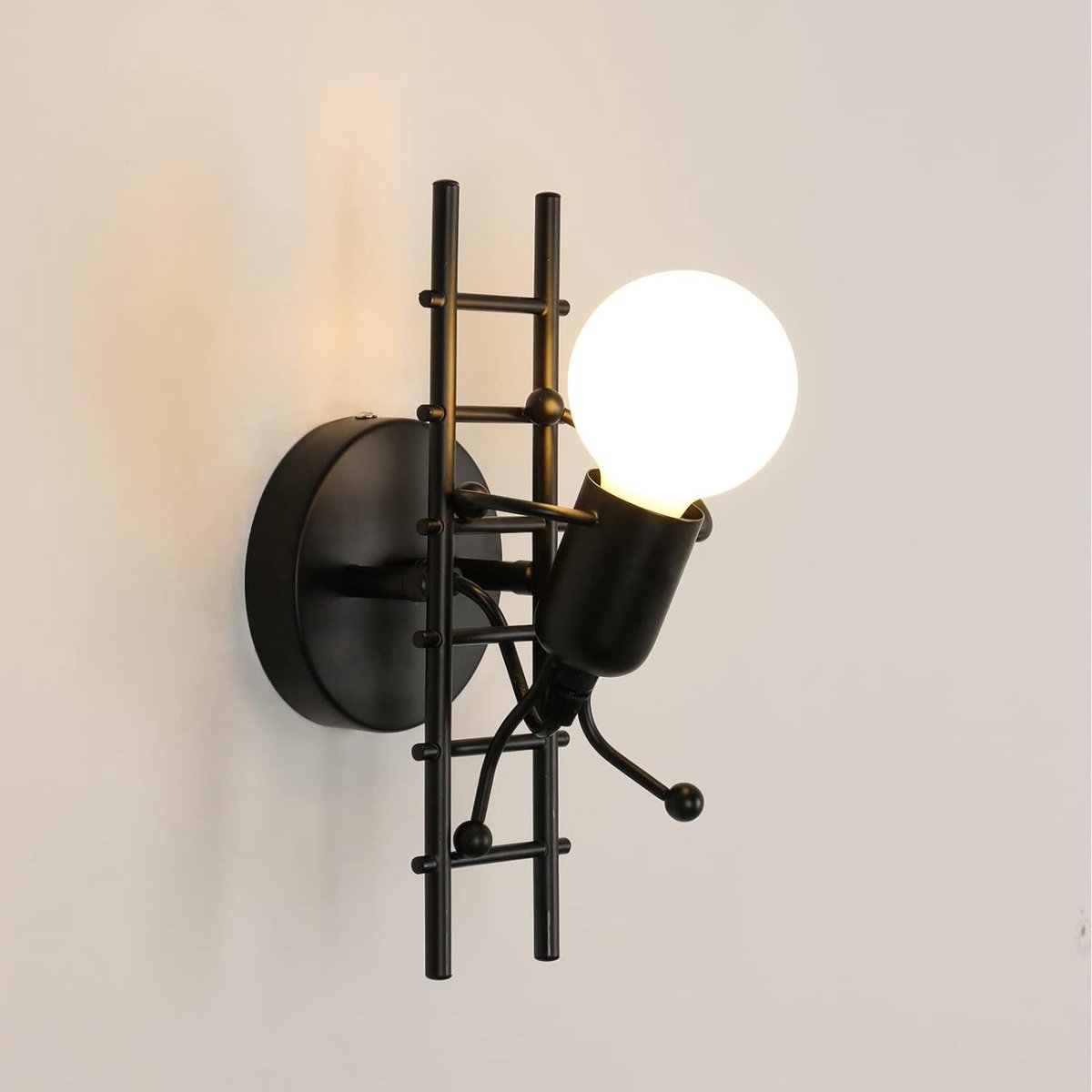 Goeco Wandlamp - 28cm - Medium - E27 - Humanoïde Klimwandlamp - Ijzeren - Zwart - Lamp Niet Inbegrepen