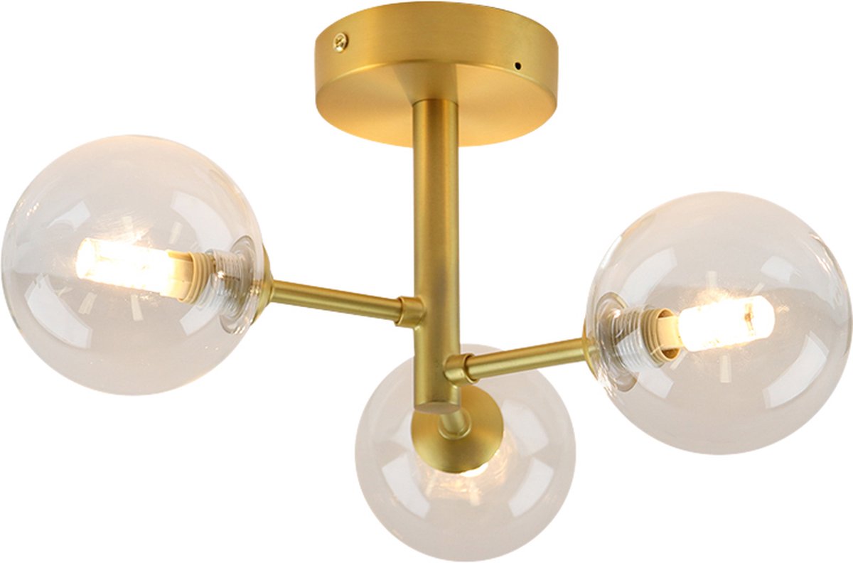 Olucia - AMER - Badkamerplafondlamp - Goud / Wit - Geschikt voor Badkamer - Vorm: Rond