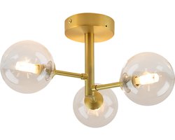 Olucia - AMER - Badkamerplafondlamp - Goud / Wit - Geschikt voor Badkamer - Vorm: Rond